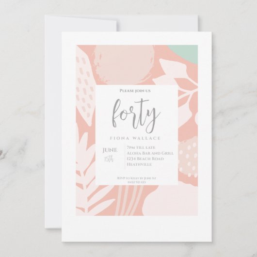 Invitation Quarante | Elégante 40ème anniversaire de fête Inv (Devant)