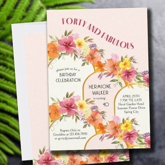 Invitation Quarante et fabuleux Arc d'or floral 40e anniversa