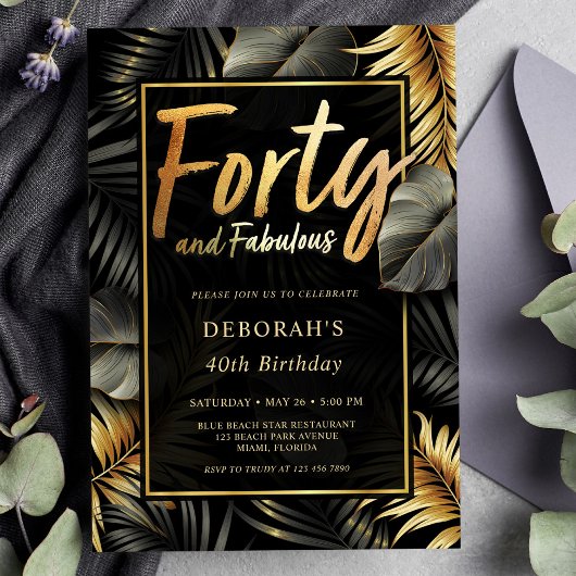 Invitation Quarante et fabuleux Black and Gold 40e anniversai
