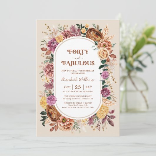 Invitation Quarante et fabuleux Boho Fall Floral 40e annivers (Debout devant)