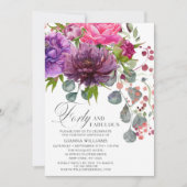 Invitation Quarante et fabuleux Elégant Floral 40e anniversai (Devant)