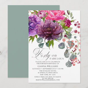 Invitation Quarante et fabuleux Elégant Floral 40e anniversai
