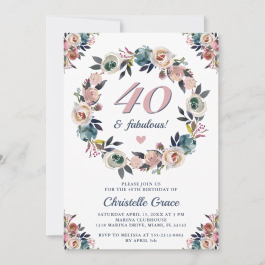 Invitation Quarante et fabuleux fête d'anniversaire du 40e an (Devant)