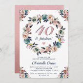 Invitation Quarante et fabuleux fête d'anniversaire du 40e an (Devant / Derrière)