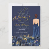 Invitation Quarante et fabuleux Formel Bleu & Or Adulte Anniv (Devant)