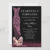 Invitation Quarante et fabuleux Pink Glam espagnol 40e annive (Devant)