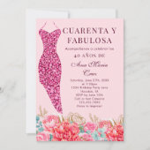 Invitation Quarante et fabuleux rose floral espagnol 40e anni (Devant)