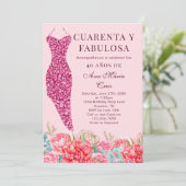Invitation Quarante et fabuleux rose floral espagnol 40e anni (Debout devant)