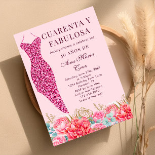 Invitation Quarante & Fabuleux Fleurs Roses Espagnoles 40e An