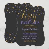 Invitation Quarante & Fabuleux Points de feuille d'or Violet  (Devant / Derrière)