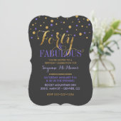 Invitation Quarante & Fabuleux Points de feuille d'or Violet  (Debout devant)