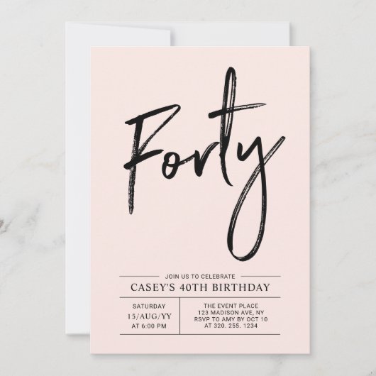 Invitation Quarante | Fête d'anniversaire 40 ans Moderne Rose (Devant)