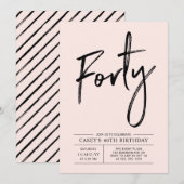 Invitation Quarante | Fête d'anniversaire 40 ans Moderne Rose (Devant / Derrière)