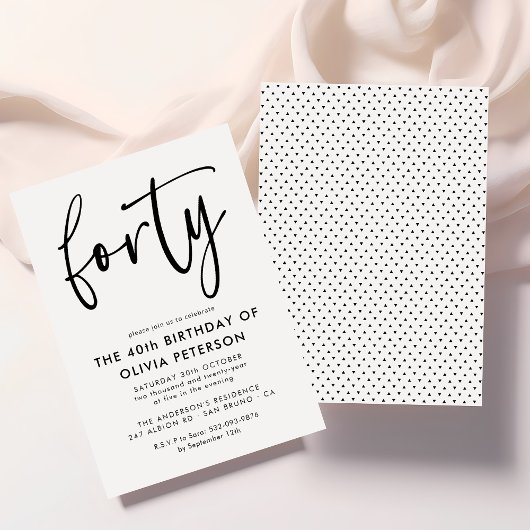 Invitation Quarante | Fête d'anniversaire moderne 40e Noir & 