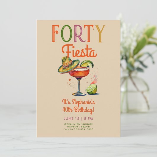 Invitation Quarante Fiesta colorée Margarita 40e anniversaire (Debout devant)