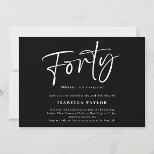 Invitation Quarante minimaliste moderne noir blanc 40e annive