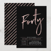 Invitation Quarante | Modern Brush Rose Gold 40th Birthday Pa (Devant / Derrière)