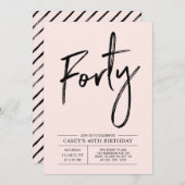 Invitation Quarante | Modern Pink 40th Birthday Party (Devant / Derrière)