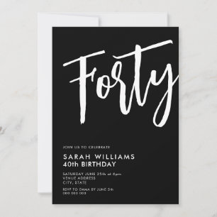 Invitation Quarante moderne noir et blanc 40e anniversaire
