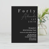 Invitation Quarante Noir et Blanc 40e fête d'anniversaire (Debout devant)