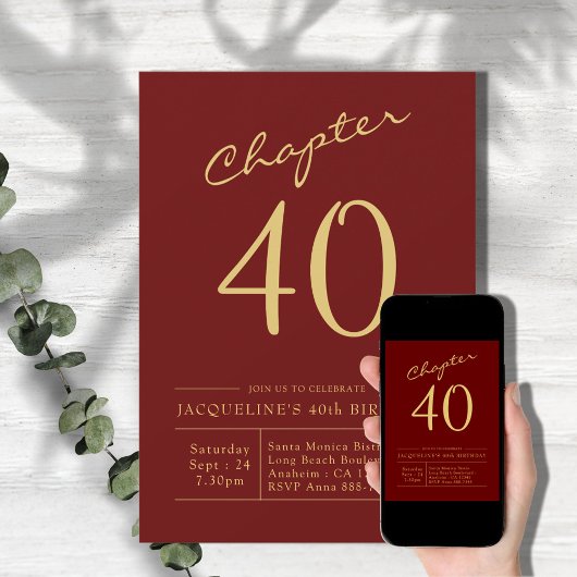 Invitation Quarante Red Gold 40e fête d'anniversaire