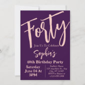 Invitation Quarante rose violet moderne 40e fête d'anniversai (Devant)