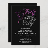 Invitation Quarante Sassy & Classy Rose Noir 40e anniversaire (Devant / Derrière)
