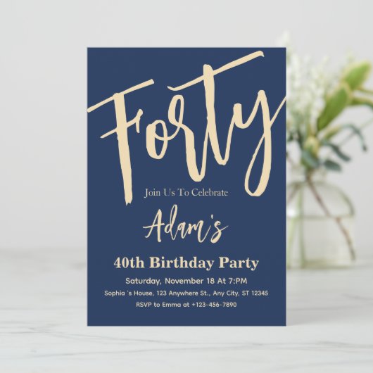 Invitation Quarante Script moderne 40e fête d'anniversaire Ph (Debout devant)