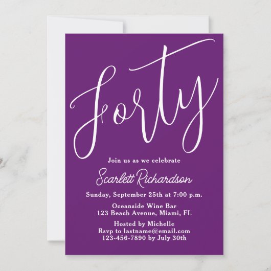 Invitation Quarante Script moderne Automne Purple 40e anniver (Devant)
