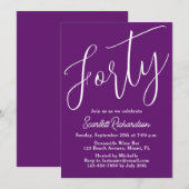 Invitation Quarante Script moderne Automne Purple 40e anniver (Devant / Derrière)