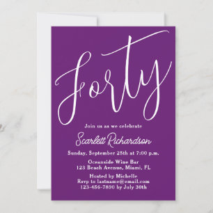 Invitation Quarante Script moderne Automne Purple 40e anniver