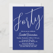 Invitation Quarante Script moderne Marine Bleu 40e fête d'ann (Devant)