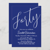 Invitation Quarante Script moderne Marine Bleu 40e fête d'ann (Devant / Derrière)