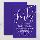 Invitation Quarante Script moderne violet 40e fête d'annivers (Devant / Derrière)