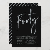 Invitation Quarante | Soirée d'Argent et Noir moderne 40e ann (Devant / Derrière)