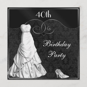 Invitation Quarantième anniversaire de robe d'argent blanc