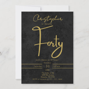 Invitation Quarantième anniversaire élégant noir et or