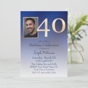 Invitation Quarantième anniversaire homme dégradé or et bleu