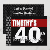 Invitation quarantième Anniversaire moderne pour lui noir (Devant / Derrière)