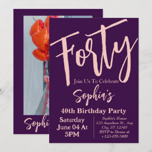Invitation Quarantième anniversaire moderne rose violet 40 an