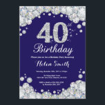 Invitation quarantième Bleu marine d'anniversaire et diamant<br><div class="desc">quarantième Invitation d'anniversaire. Bleu marine et diamant de fausse pierre d'argent. Invitation élégant de coup d'anniversaire. Anniversaire adulte. Anniversaire de femmes. Anniversaire d'hommes. Pour davantage de personnalisation,  cliquez sur svp la "personnaliser il" bouton et utilisez notre outil de conception pour modifier ce modèle.</div>