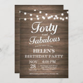 Invitation Quarantième bois rustique d'invitation (Devant / Derrière)