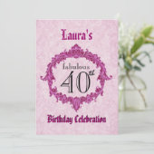 Invitation quarantième Cadre rose vintage S313 de fête (Debout devant)