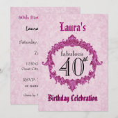 Invitation quarantième Cadre rose vintage S313 de fête (Devant / Derrière)
