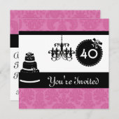 Invitation quarantième Damassé ROSE noire et blanche de fête (Devant / Derrière)