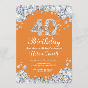 Invitation quarantième Diamant orange et argenté