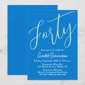 Invitation Quarantième fête d'anniversaire Modern Script Blue (Devant / Derrière)