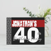 Invitation quarantième Motif et rouge blancs de noir de fête (Debout devant)