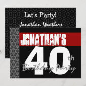 Invitation quarantième Motif et rouge blancs de noir de fête (Devant / Derrière)