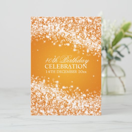 Invitation Quarantième orange élégante de vague de (Debout devant)